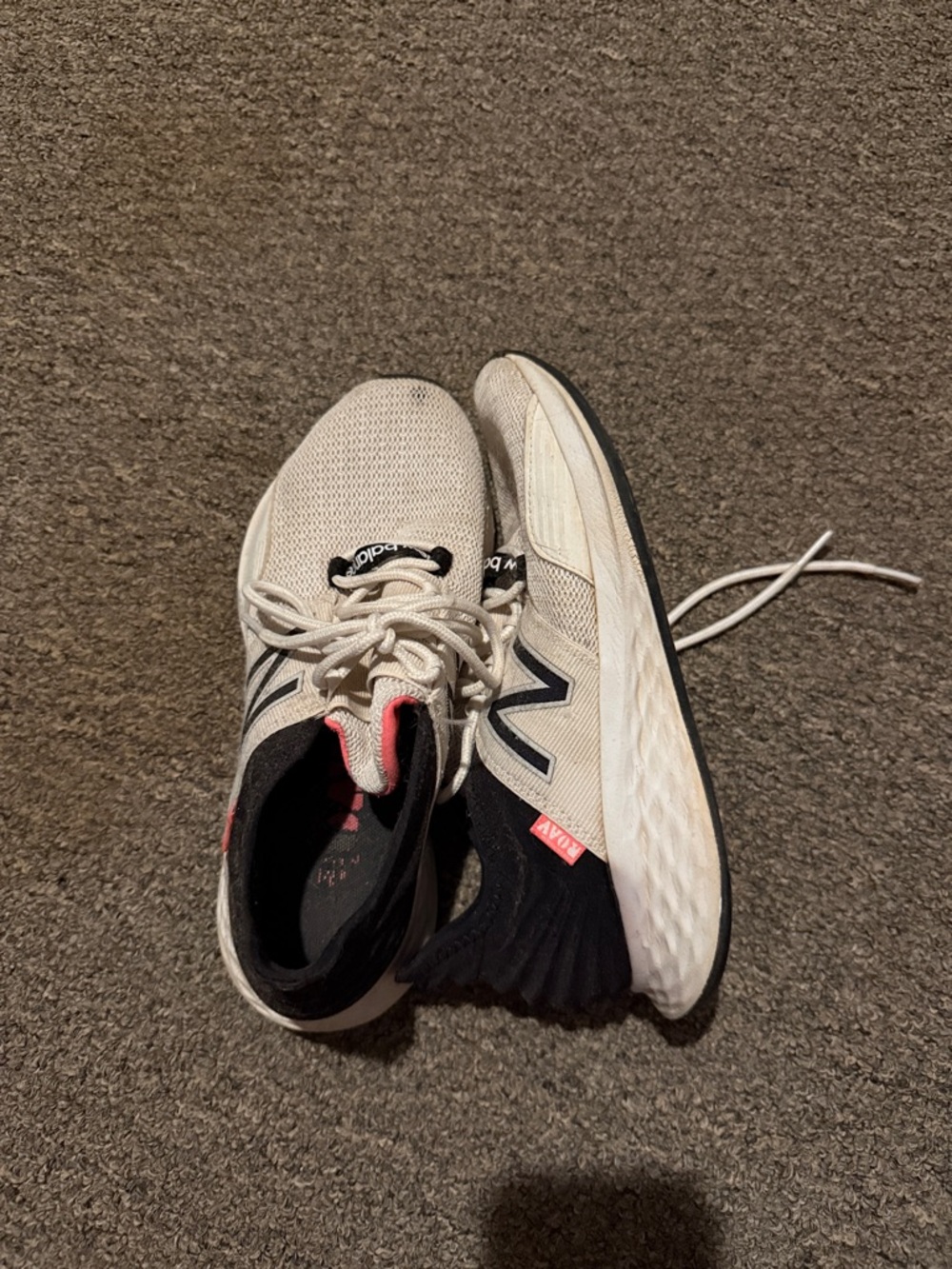 New Balance Cream & Black Athletic Sneakers with Pink Accent